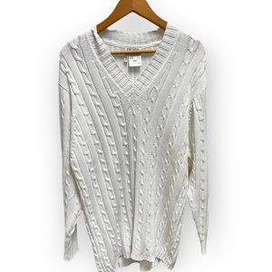 ESCADA White  Cable Knit V-Neck Sweater